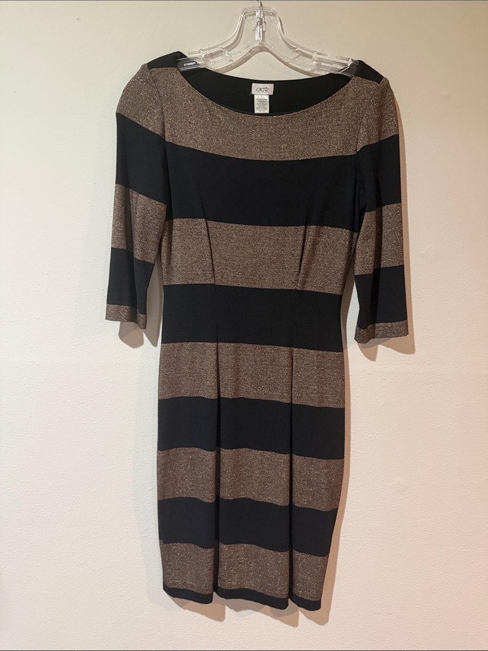 Cache Black and Bronze Metallic Striped Sheath Dress